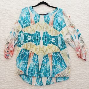 Blouse Geometric Boho Whimsycore Resort Cruise Artistic Stained Glass Size 14